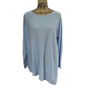 Eileen Fisher Asymmetrical Hem Sweater Long Sleeve Wool Blend Blue XL
